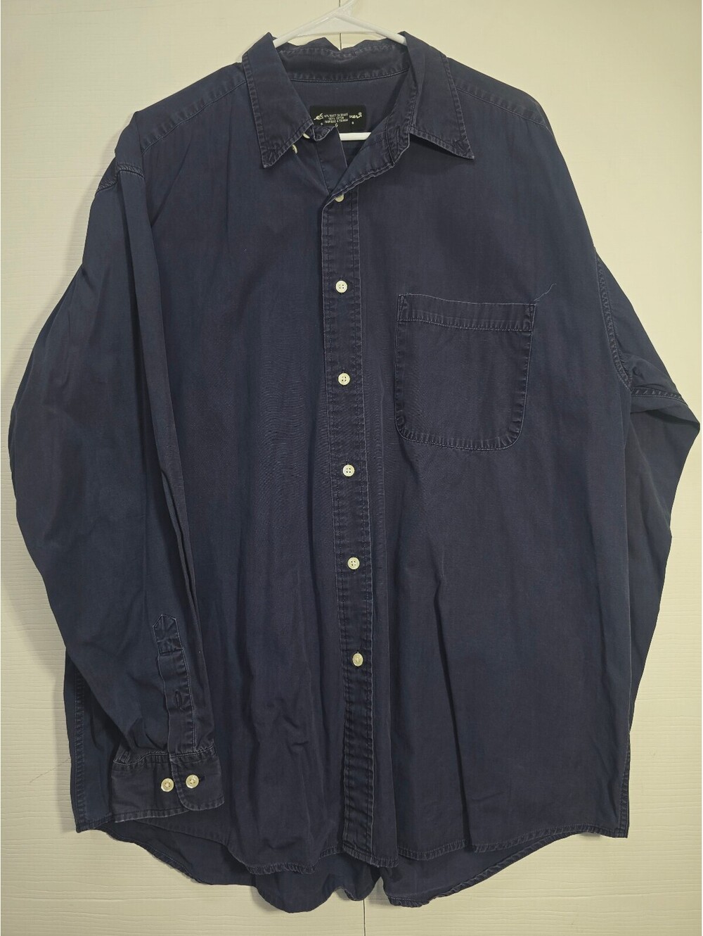 Vintage Eddie Bauer Mens Large Navy Blue Heavy Cotton Canvas Button Down Shirt